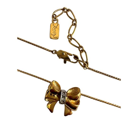 Yves Saint Laurent Gold and Rhinestone Bow Necklace - Picture 9 of 14